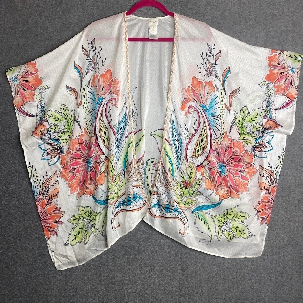 Chico's Floral Kimono With Vibrant Accents In Silk And Modal One Size